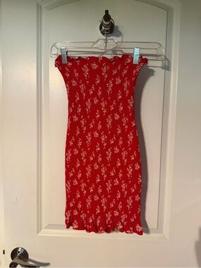 Reformation Red Floral Smocked Tube Dress